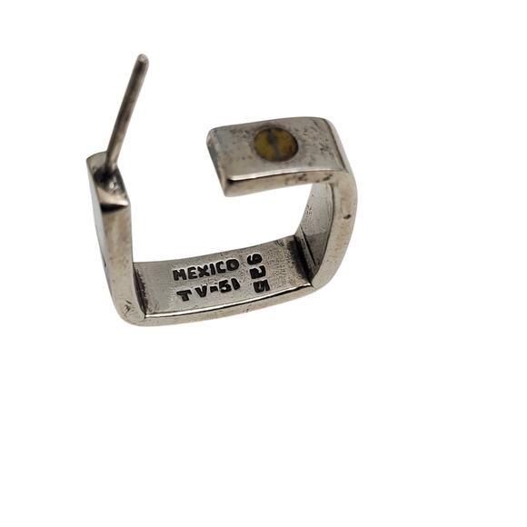 Vintage Mexican Sterling Silver Earrings Taxco 925 Hoops Modernist Brass Rivet - Picture 12 of 12